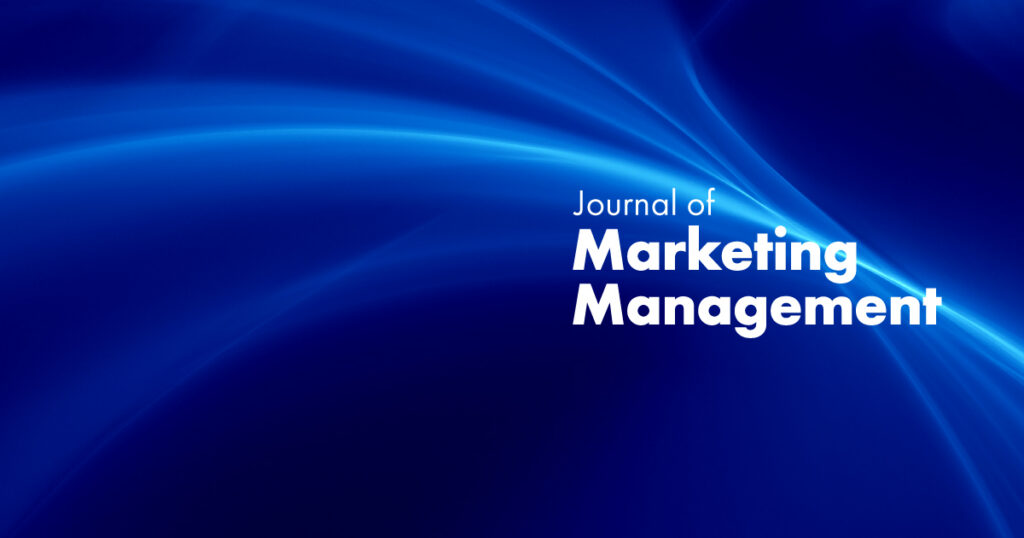 A blue abstract background with a curve of pale blue light across it. White text reads: Journal of Marketing Management