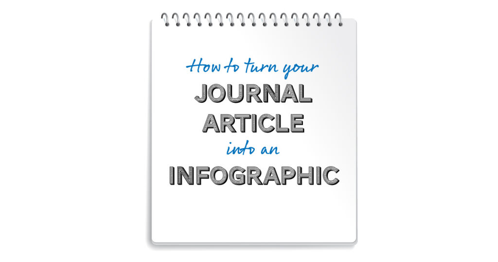 image of a spiral bound notepad with handwritten effect text 'How to turn your journal article into an infographic'